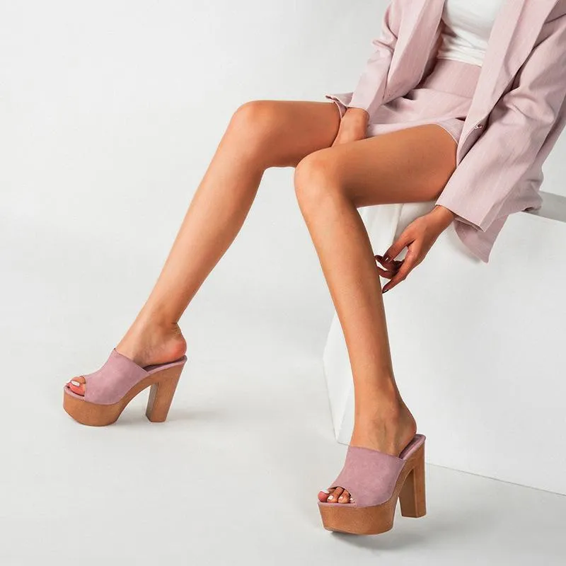 Women's summer slip on peep toe platform chunky mules