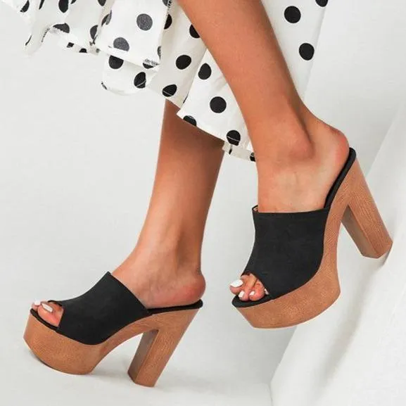 Women's summer slip on peep toe platform chunky mules
