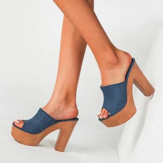 Women's summer slip on peep toe platform chunky mules