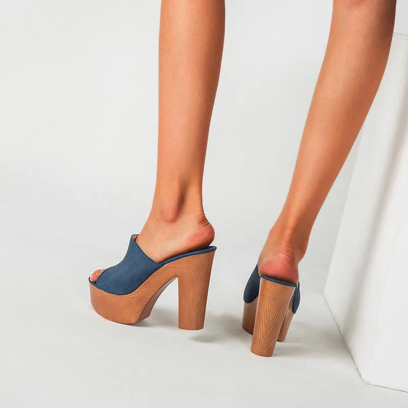 Women's summer slip on peep toe platform chunky mules
