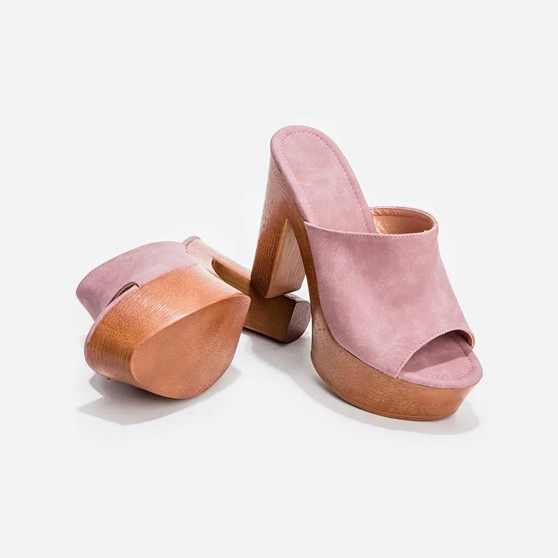 Women's summer slip on peep toe platform chunky mules