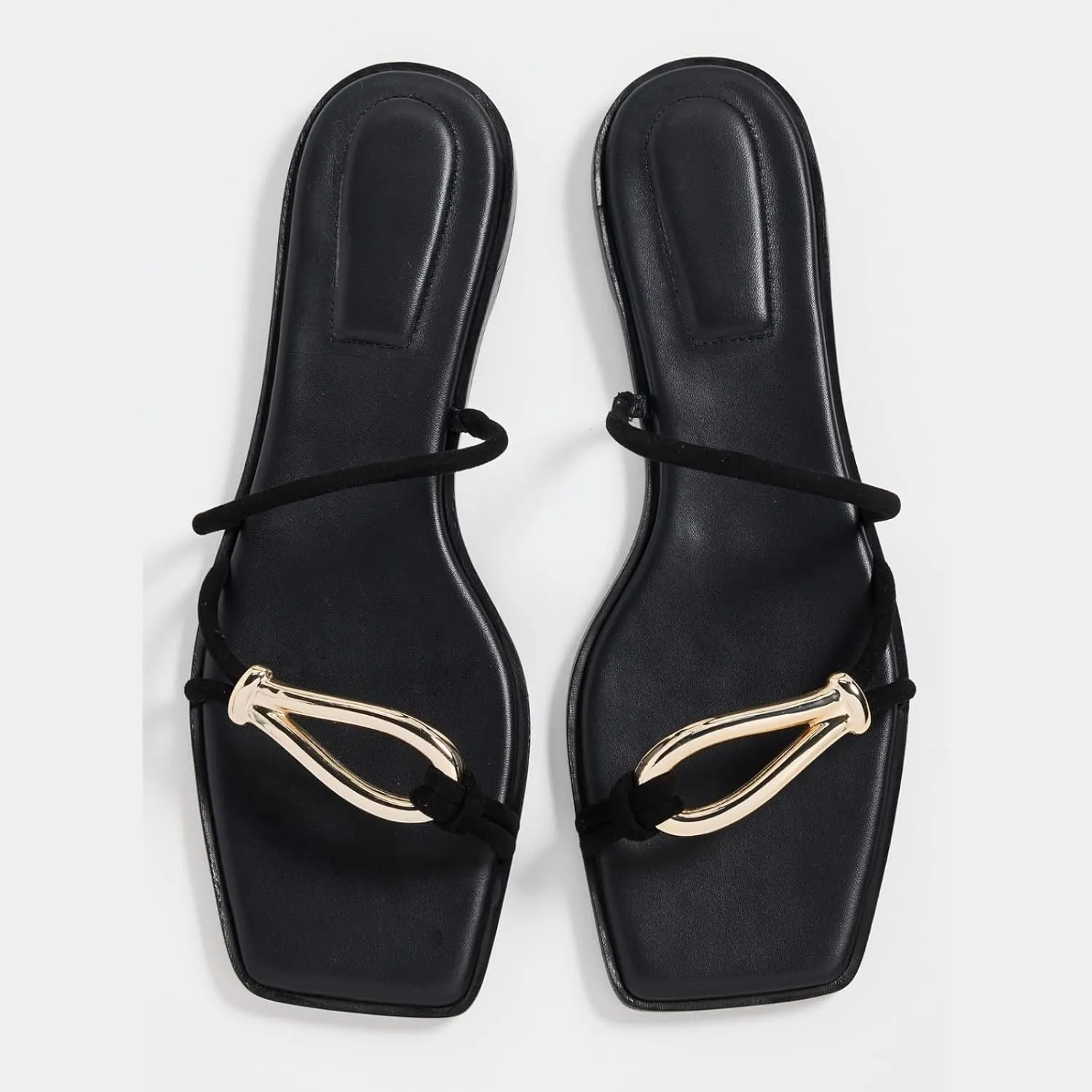 Yishaweiqi Metal Suede Strappy Flat Sandals for Women Slip On Slide Sandals Open Square toe Beach Sandals